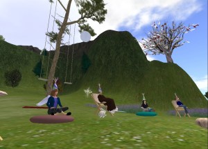 Retirement party. We greet the day. Notice the whimsical elements. Guild of Healers retreat, Second Life, December 2009