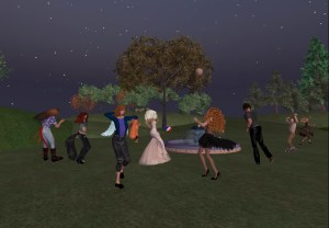 Ktahdn dance party, Guild of Healers. I’m in the front, the one with the wings. Second Life, July 2010.