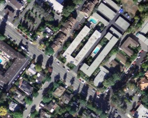 Satellite view, apartment complex, 2004