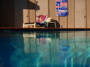 Pool, June 2009, late afternoon. My things are in my usual spot.